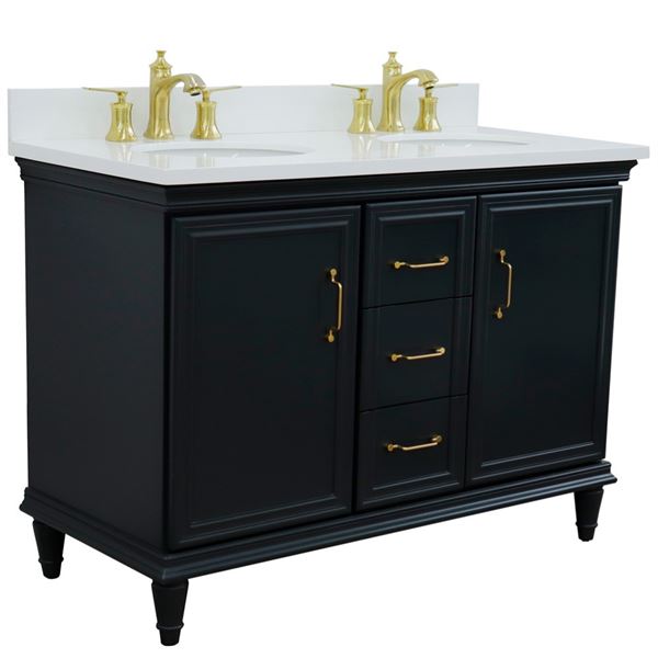 49" Double vanity in Dark Gray finish with White quartz and oval sink