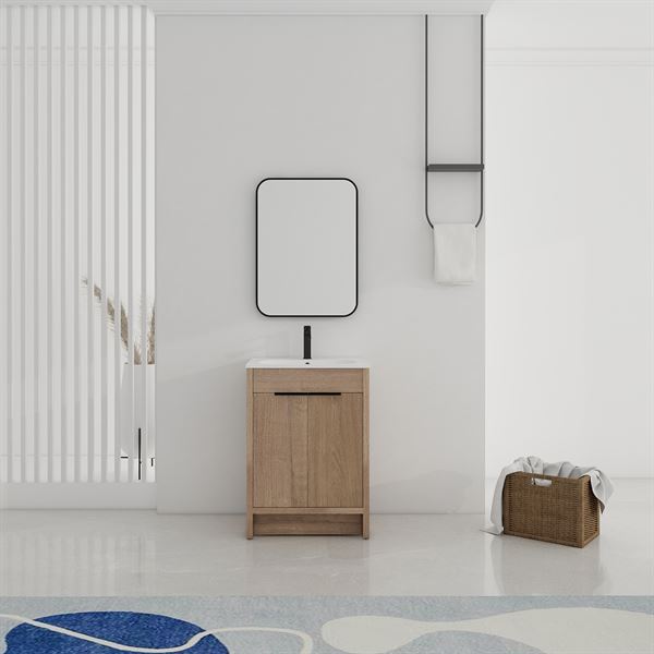 24 in. Single Vanity in Neutral finish with Solid Surface Resin White Sink