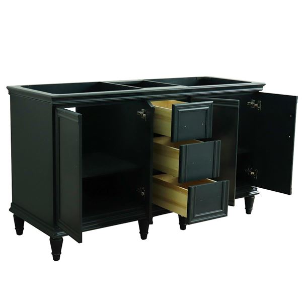 61" Double Sink Vanity in Dark Gray Finish and Black Galaxy Granite and Oval Sink
