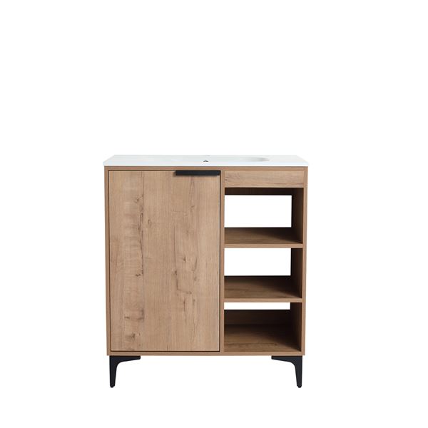 30 in. Single Vanity in Neutral finish with Solid Surface Resin White Sink