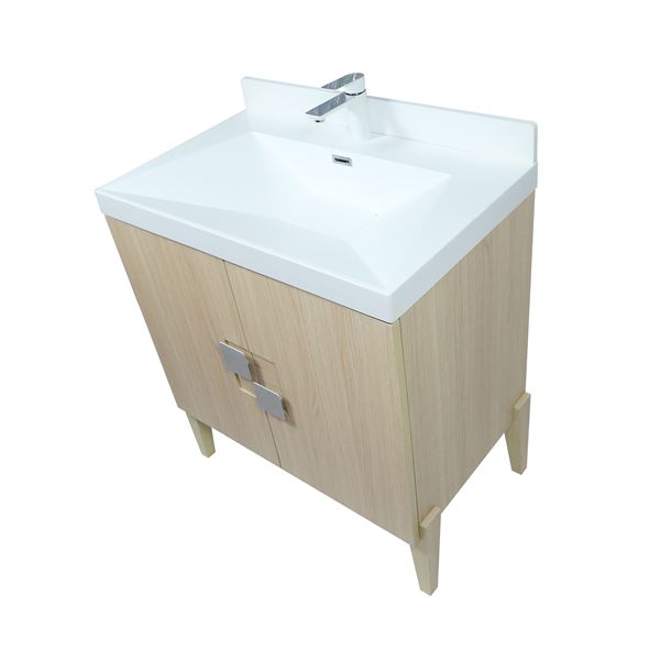31.5" Single Sink Vanity In Neutral Finish with White Composite Granite Top