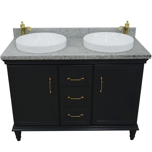 49" Double vanity in Dark Gray finish with Gray granite and round sink