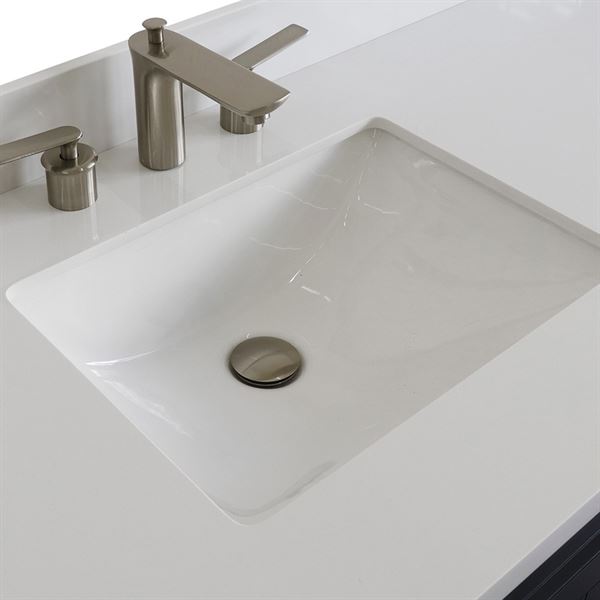 61" Single Sink Vanity in Dark Gray Finish and White Quartz and Rectangle Sink