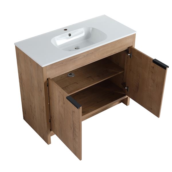 40 in. Single Vanity in Neutral finish with Solid Surface Resin White Sink