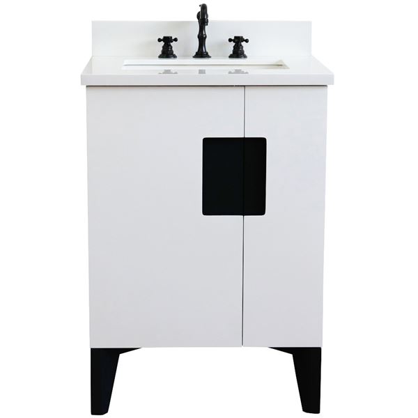 25" Single Sink Vanity in White Finish With White Quartz and Rectangle Sink