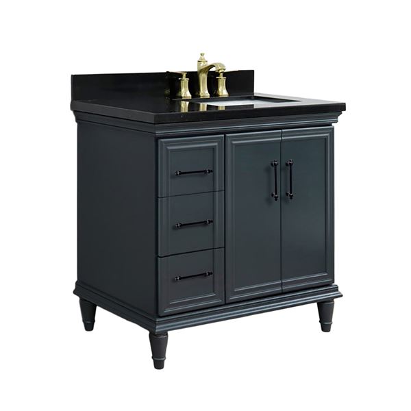 37" Single Vanity in Dark Gray Finish with Black Galaxy and Rectangle Sink- Right Door/Right Sink