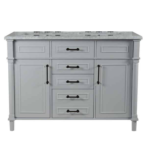 Napa 48 in. Double Vanity in Light Gray with White Carrara Marble Top with Black Hardware