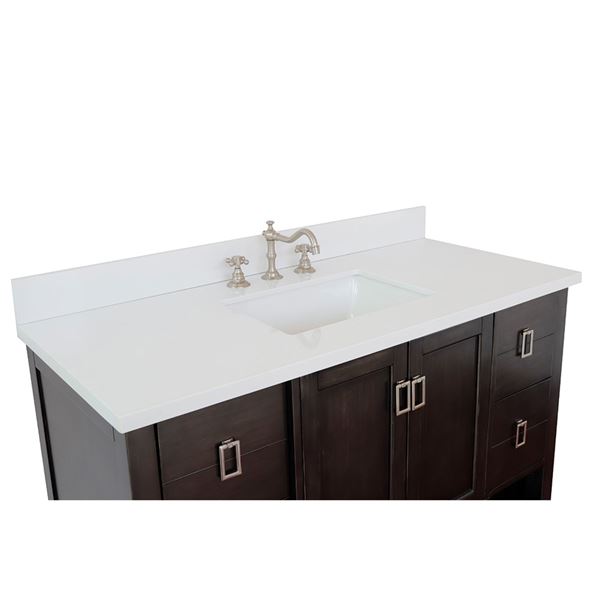 49" Single Vanity in Silvery Brown Finish With White Quartz Top and Rectangle Sink