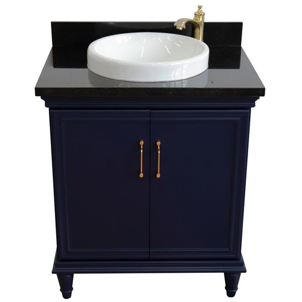 31" Single vanity in Blue finish with Black galaxy and round sink