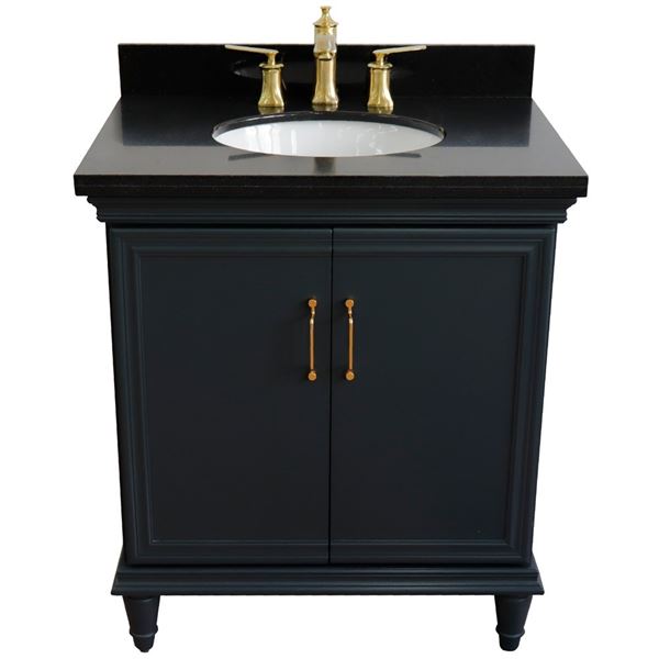31" Single vanity in Dark Gray finish with Black galaxy and oval sink