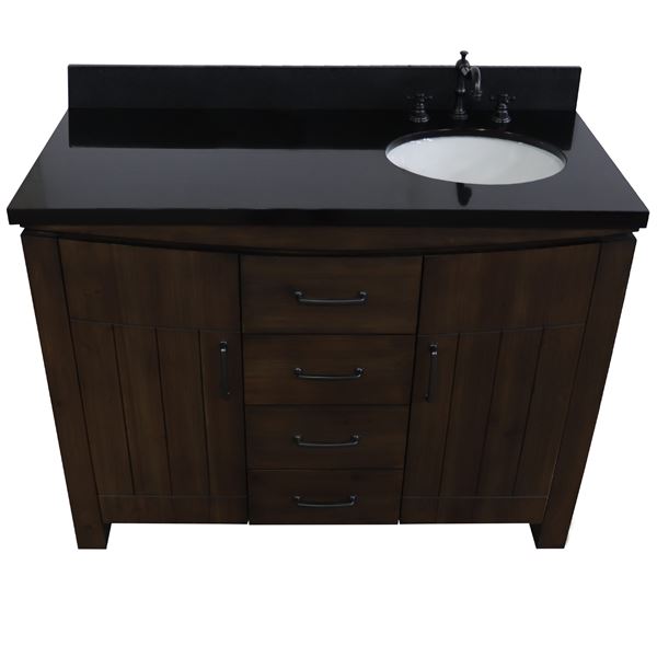 48 in Single Sink Vanity Rustic Wood Finish in Black Granite Top