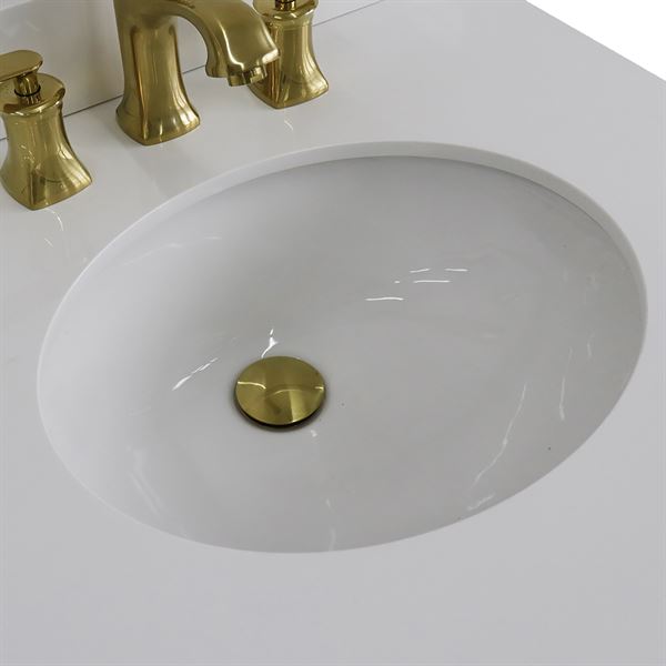 61" Double Sink Vanity in Blue Finish and White Quartz and Oval Sink