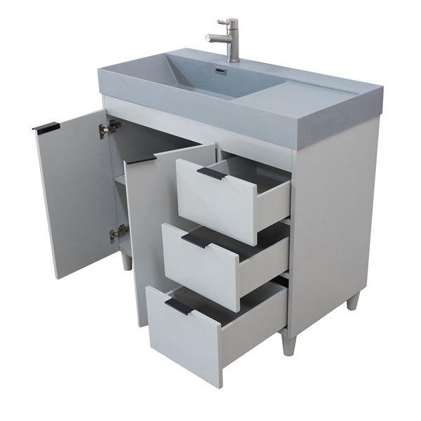 39 in. Single Sink Vanity in French Gray with Dark Gray Composite Granite Sink Top