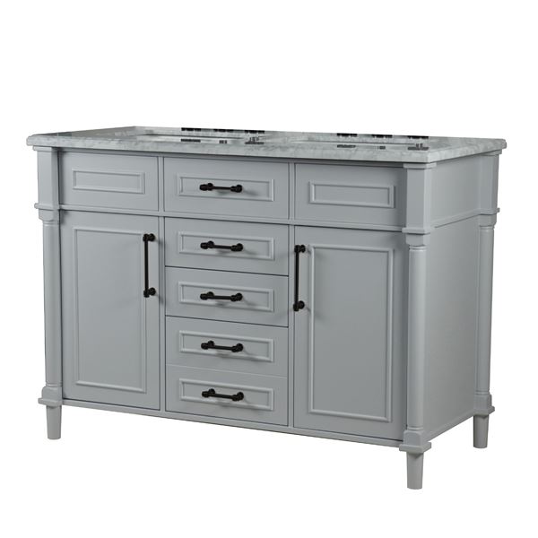 Napa 48 in. Double Vanity in Light Gray with White Carrara Marble Top with Black Hardware