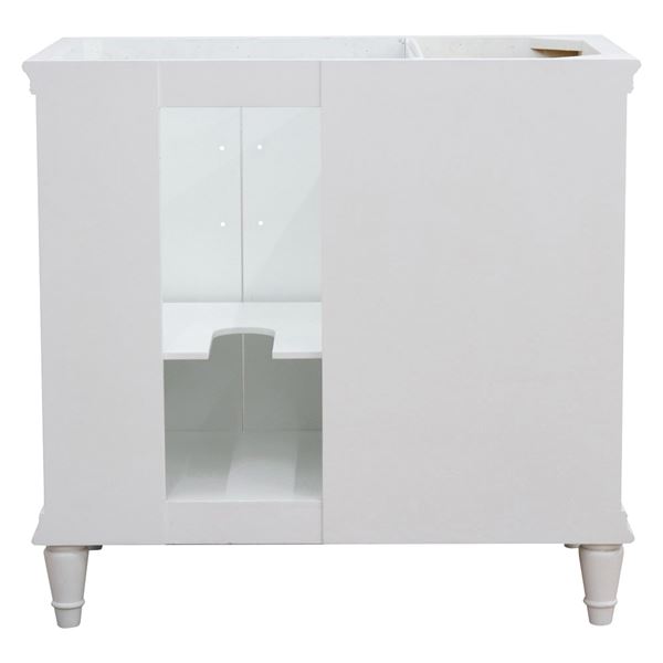 36" Single Vanity in White Finish- Left Door- Cabinet Only- Black Handles