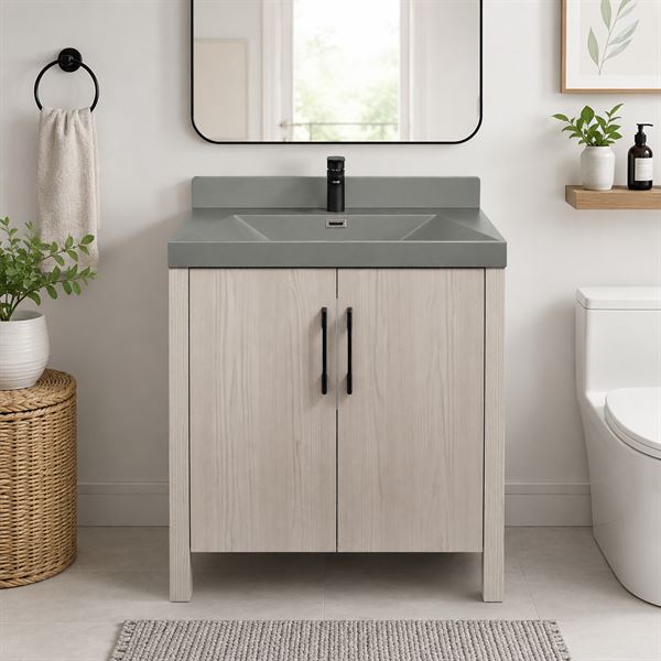 31.5" Single Sink Vanity In Light Gray with Gray Composite Granite Top