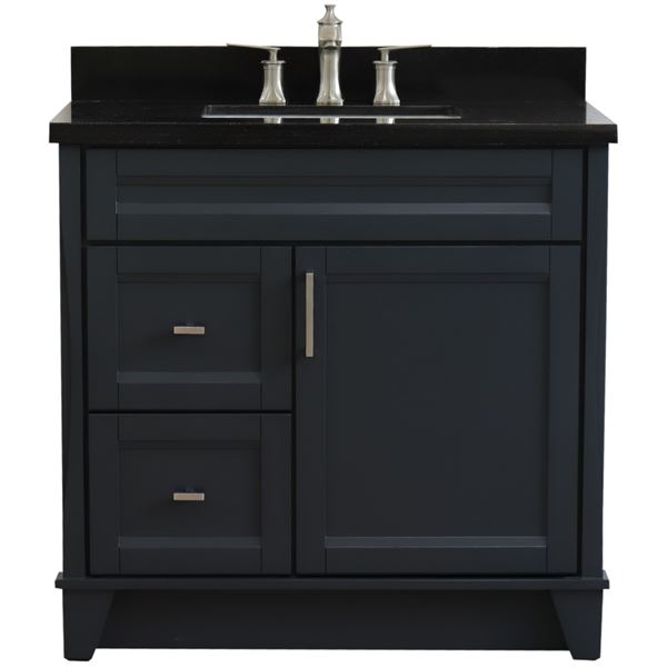 37 in. Single Vanity in Dark Gray Finish with Black Galaxy and Rectangle Sink- Right Door/Center Sink