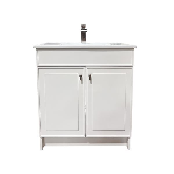 31 in. Single Sink Foldable Vanity Cabinet in White with White Ceramic Top