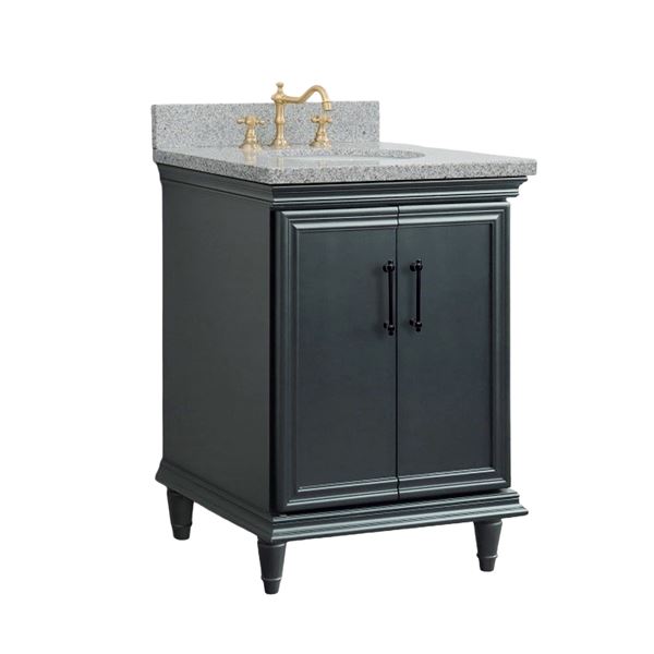 25" Single Vanity in Dark Gray Finish with Gray Granite and Oval Sink