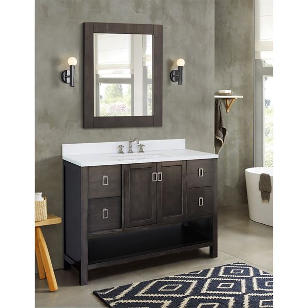 49" Single Vanity in Silvery Brown Finish With White Quartz Top and Rectangle Sink