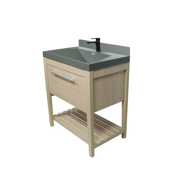 31.5" Single Sink Vanity In Neutral Finish with Gray Composite Granite Top