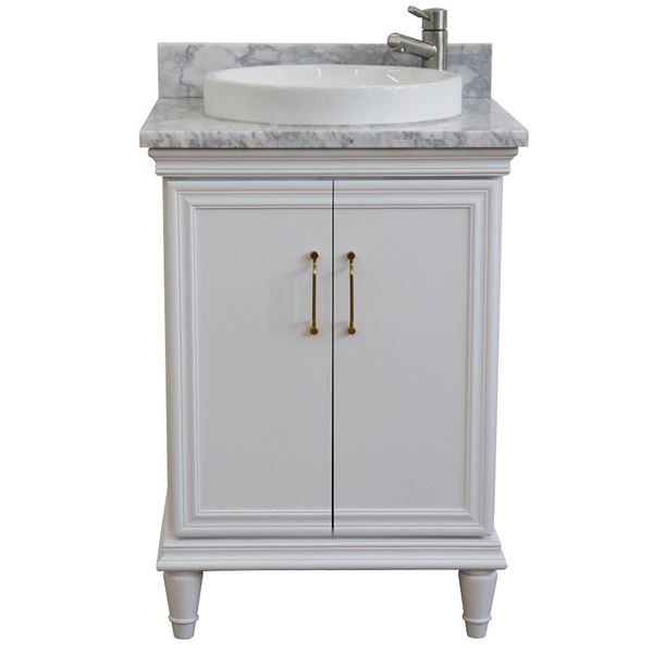 25" Single vanity in White finish with White Carrara and round sink