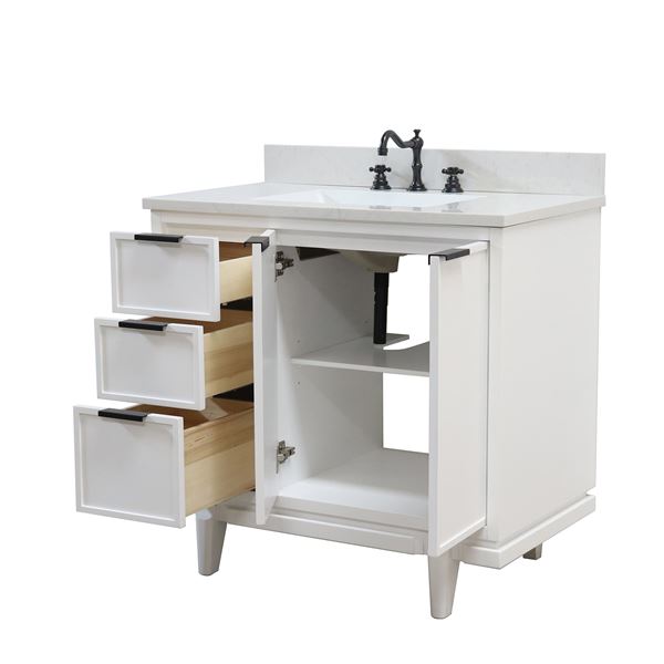 37 in. Single Sink Vanity in White with Engineered Quartz Top