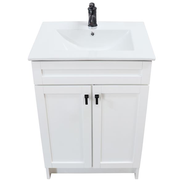 24 in. Single Sink Foldable Vanity Cabinet in White with White Ceramic Top