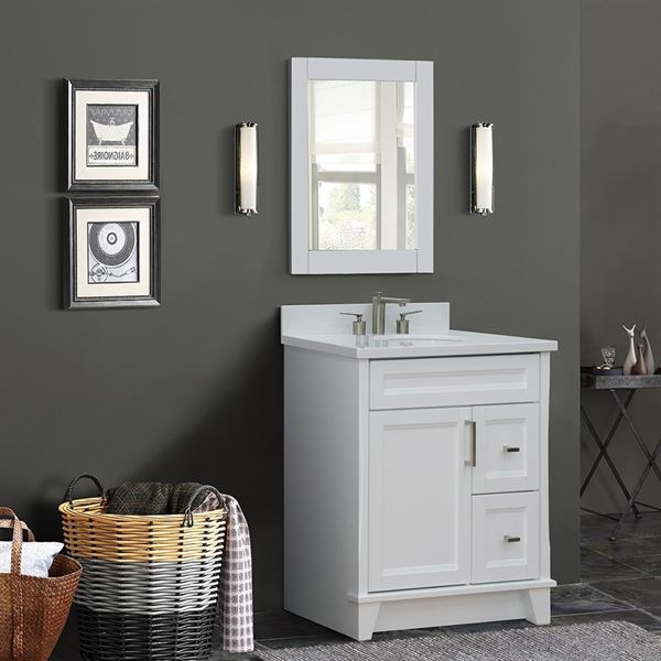 31″ Single Sink Vanity in White Finish with White Quartz with Oval Sink