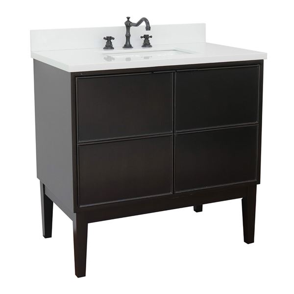 37" Single Vanity in Cappuccino Finish With White Quartz Top and Rectangle Sink