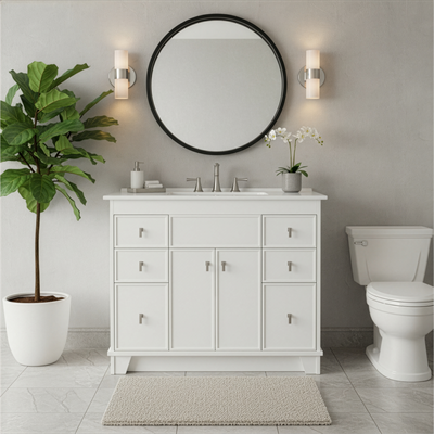 40 in. Single Sink Vanity- White Finish with White Ceramic Sink Top