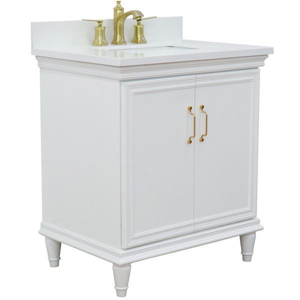 31" Single Vanity in White Finish With White Quartz and Rectangle Sink