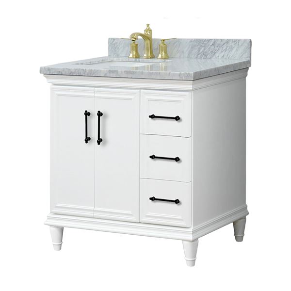 37" Single Vanity in White Finish with White Carrara and Rectangle Sink- Left Door/Left Sink