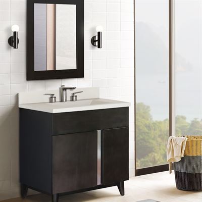 31 in. Single Vanity in Silvery Brown Finish with White Concrete Top and Oval Sink