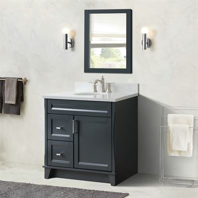 37 in. Single Vanity in Dark Gray Finish with White Quartz and Oval Sink- Right Door/Center Sink
