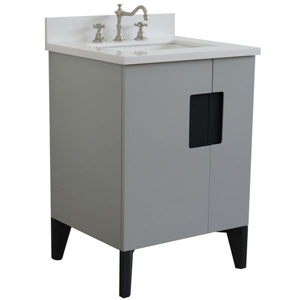 25" Single Sink Vanity in Light Gray Finish With White Quartz and Rectangle Sink