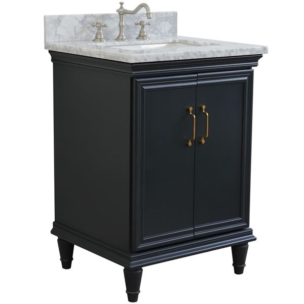 25" Single vanity in Dark Gray finish with White Carrara and rectangle sink