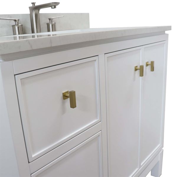 37 in. Single Sink Vanity in White with Engineered Quartz Top