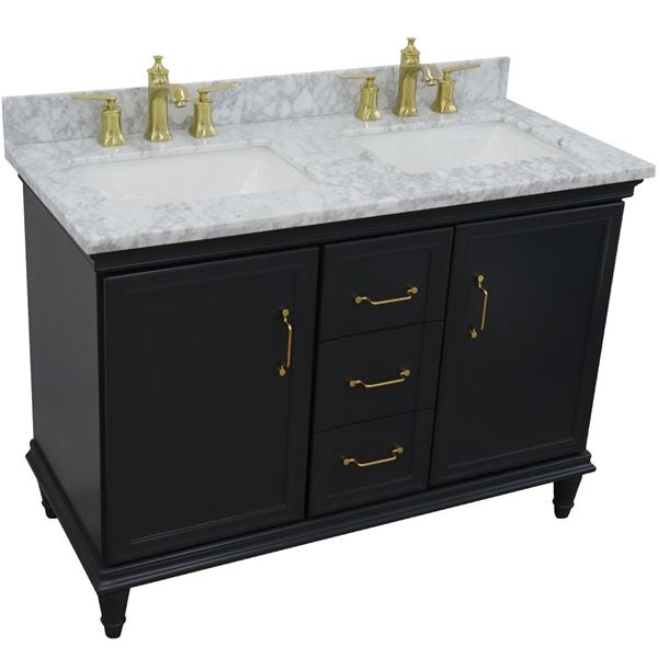 49" Double vanity in Dark Gray finish with White Carrara and rectangle sink