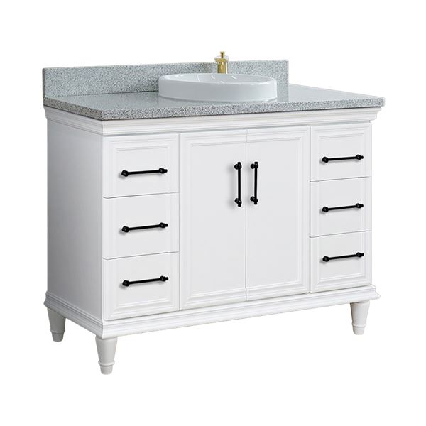 49" Single Sink Vanity in White Finish with Gray Granite and Round Sink