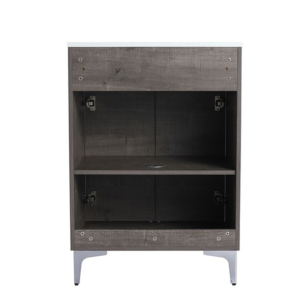 24 in. Single Vanity in Gray Oak finish with Solid Surface Resin White Sink