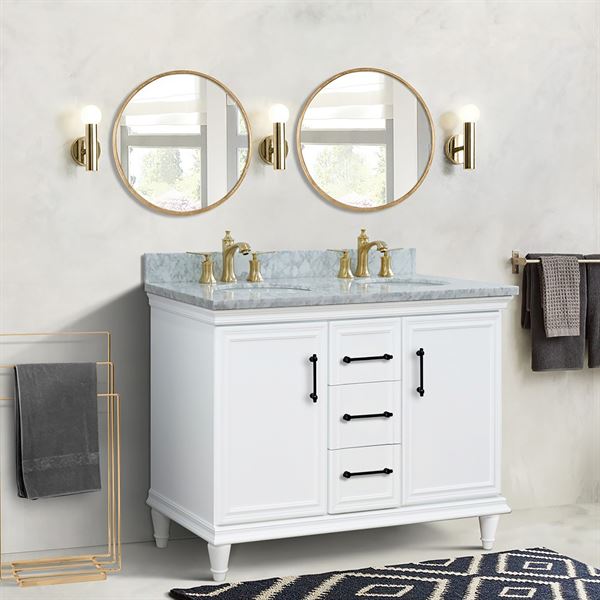 49" Double Vanity in White Finish with White Carrara and Oval Sinks