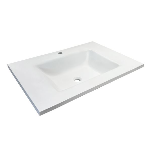 31 in. Single Concrete Ramp Sink Top with Rectangle Sink, White 
