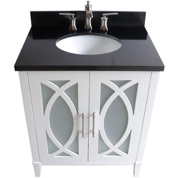30 in. Single Sink Vanity Manufactured Wood White Finish with Black Galaxy Top