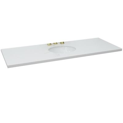 61" White quartz countertop and single oval sink