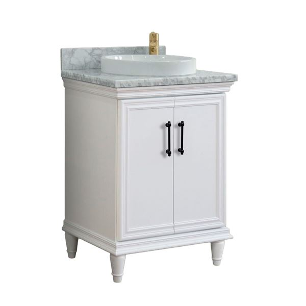 25" Single Vanity in White Finish with White Carrara and Round Sink