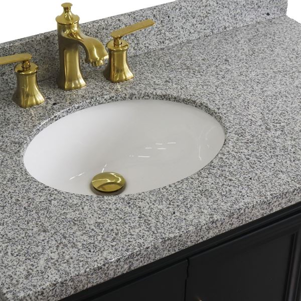 37" Single vanity in Dark Gray finish with Gray granite and oval sink- Left door/Left sink