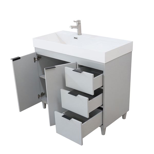 39 in. Single Sink Vanity in French Gray with White Composite Granite Sink Top