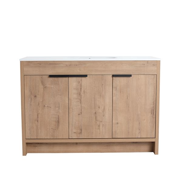 48 in. Single Vanity in Neutral finish with Solid Surface Resin White Sink