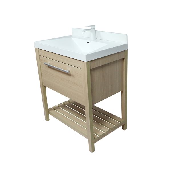 31.5" Single Sink Vanity In Neutral Finish with White Composite Granite Top